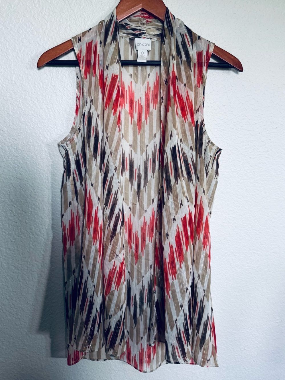 Chico’s Sheer Metallic Print Cover Up Top